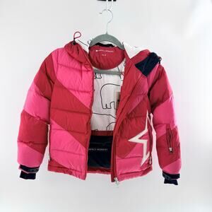 Perfect Moment Chevron Long Sleeve Down Puffer Ski Jacket Pink Kids Girls 6Y